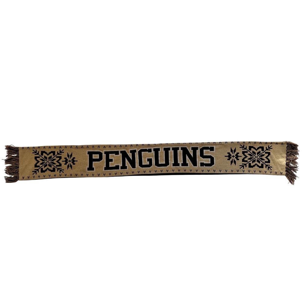 Reebok NHL Pittsburgh Penguins Scarf Tan Black Snowflake Knit Face Off Coll